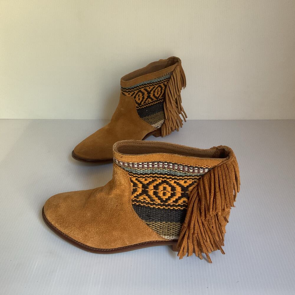 Zara Trafaluc Women’s Fringe Ankle Boots Size 36 Suede Western Boho Booties - Picture 2 of 9